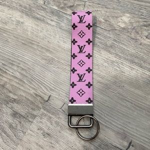 L V Inspired Keychain/Wristlet- Pink/Black